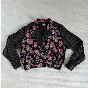 VTG Carole Little Petites Black Floral Striped Blazer‎ Jacket Women's Size 6